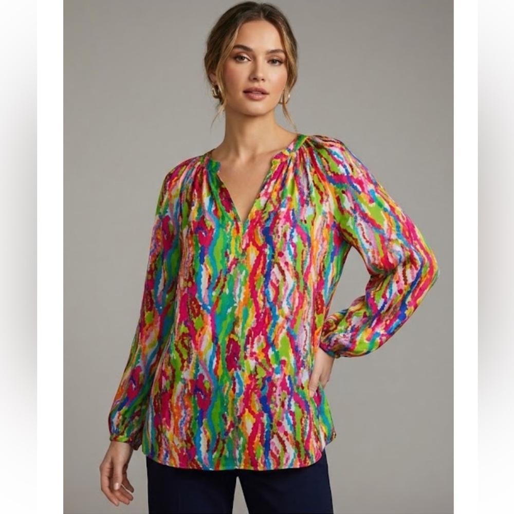Lilly Pulitzer Elsa Colorful Rainbow‎ Silk Blouse XS